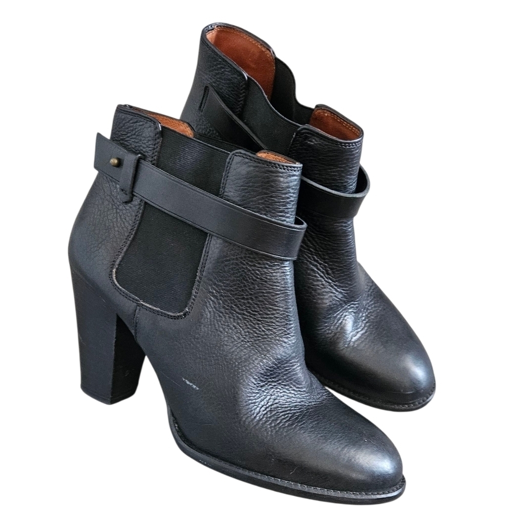 Madewell 'Lonnie' Ankle Bootie Sz 8 Black Leather Stacked Heels Side Flaw